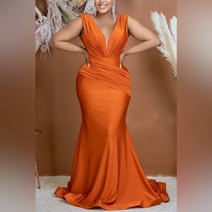 Stunning Orange Evening Gown with Elegant Silhouette